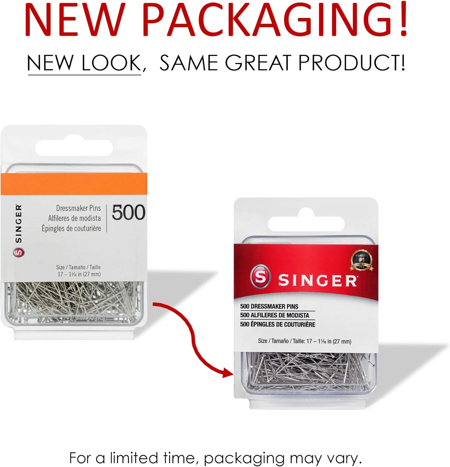 SINGER 00349 Dressmaker Pins, Size 17, 500-Count