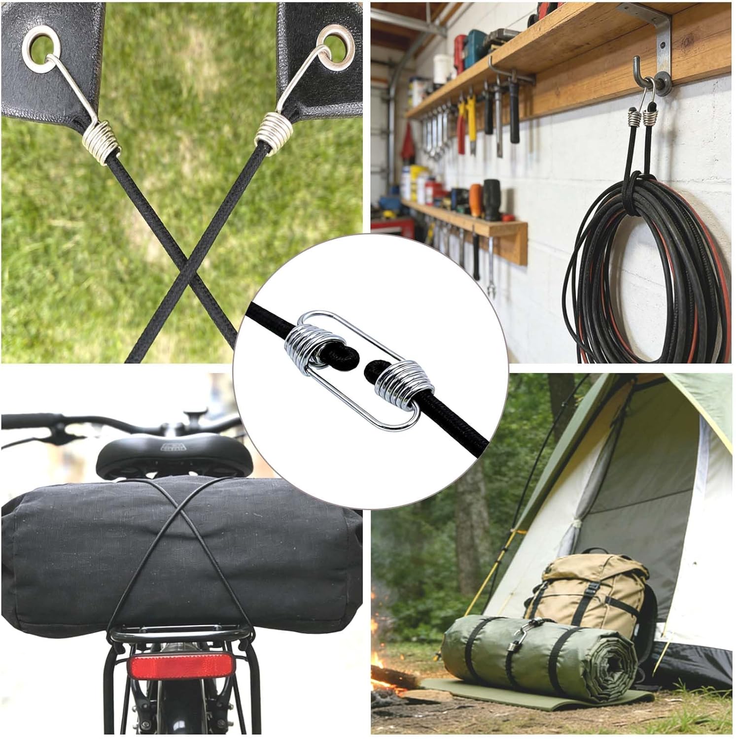 25 Pack Mini Bungee Cords, 11" Rubber Bungee Cord with Hooks, Black Bungee Cords for Fixed Tents, Waterproof Tarps, Bicycles, Car/RV Roof Racks, and Garage Tools