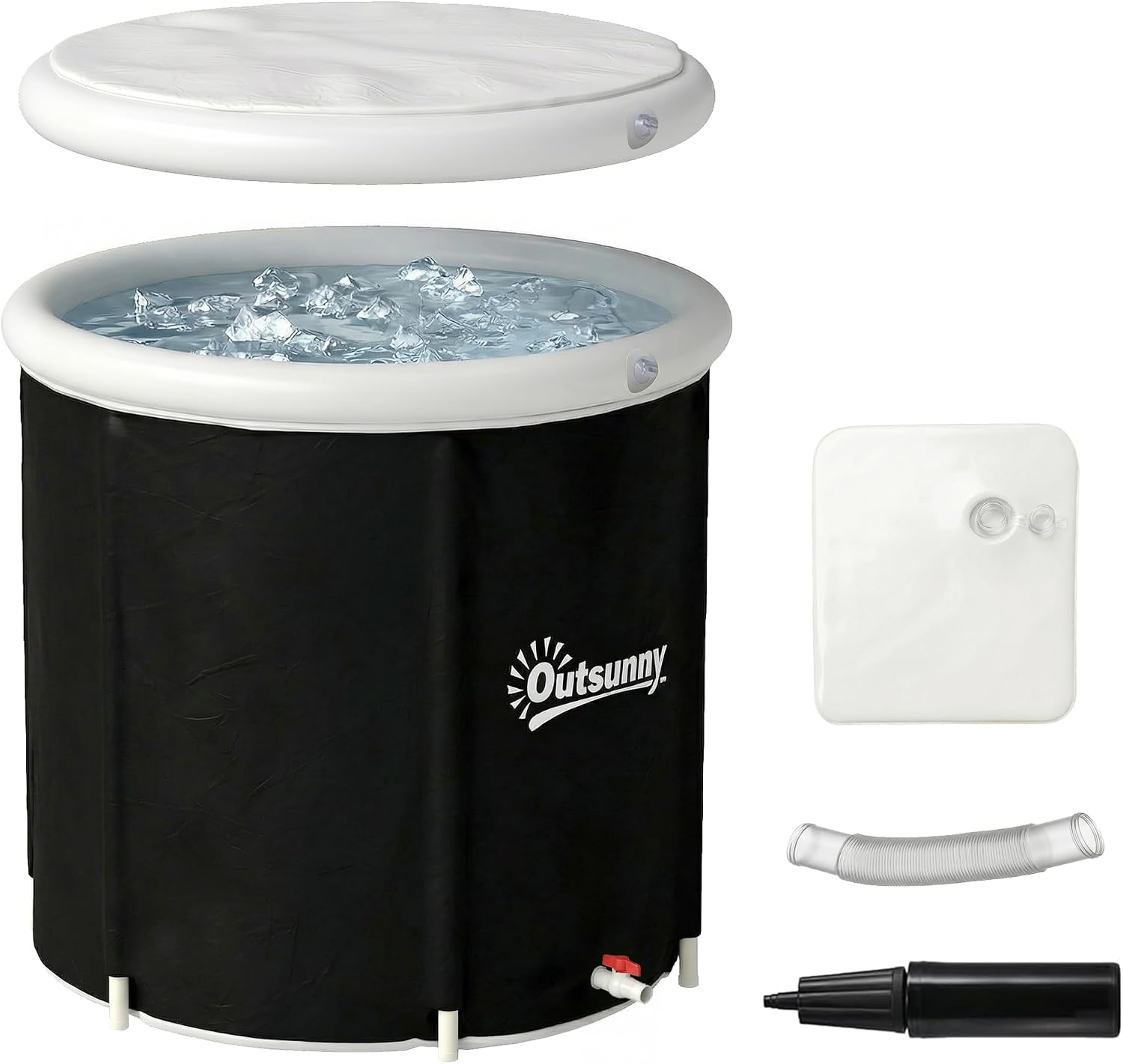 Outsunny Ice Bath Tub for Athletes, 71 Gal Cold Plunge Tub with Cover, Pump for Recovery/Therapy, Portable Multiple Layered Inflatable Ice Barrel for Indoor Outdoor Home Shower