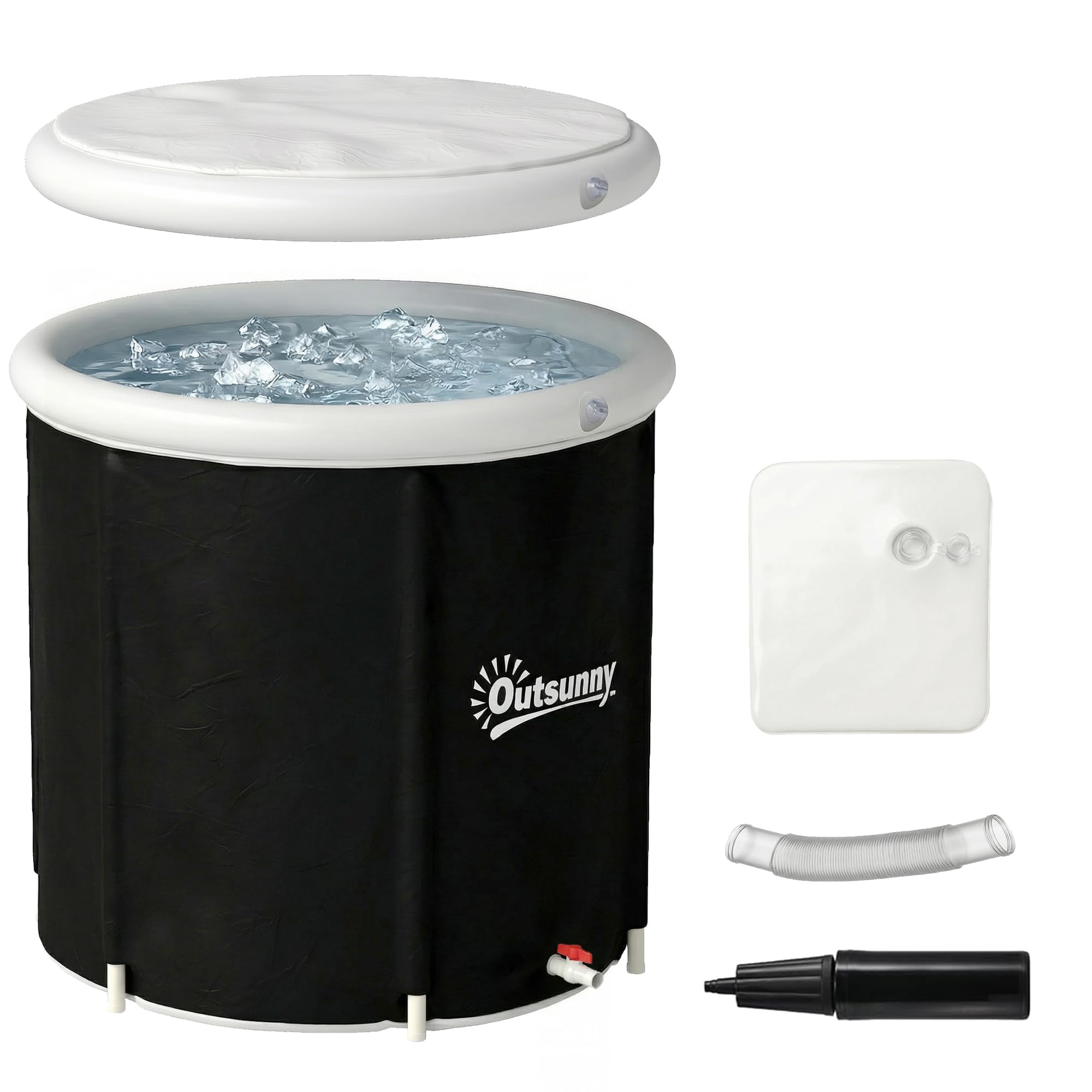 Outsunny Bañera de Hielo, 280L, Bañera Hinchable Portátil para Recuperación de Atletas en Agua Fría, con Cubierta y Bomba, Barril de Hielo de Múltiples Capas, para Interior y Exterior, Ø78x71 cm