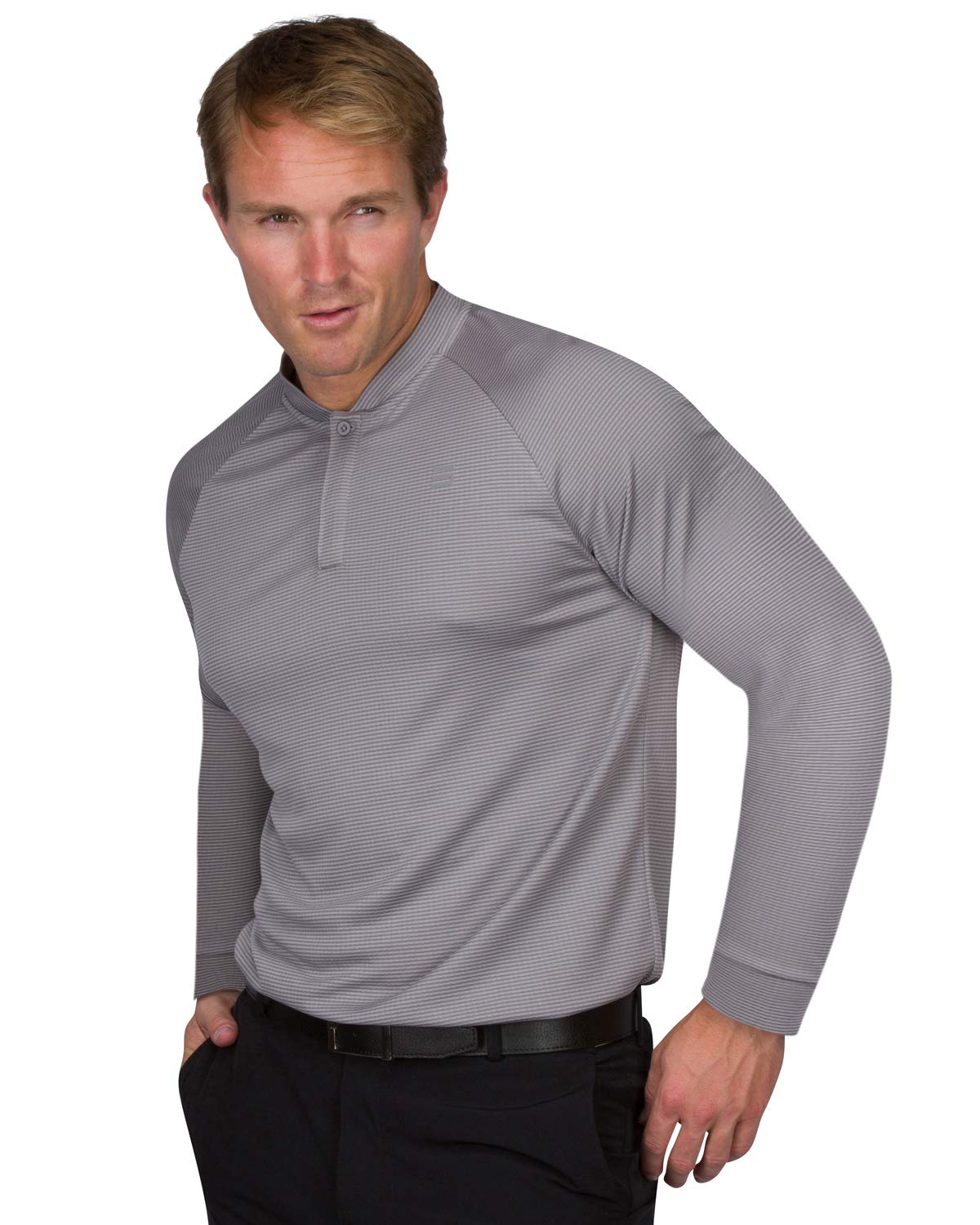 Dry Fit Long Sleeve Collarless Golf Shirts for Men Way Stretch and  Moisture Wicking Golf Polo