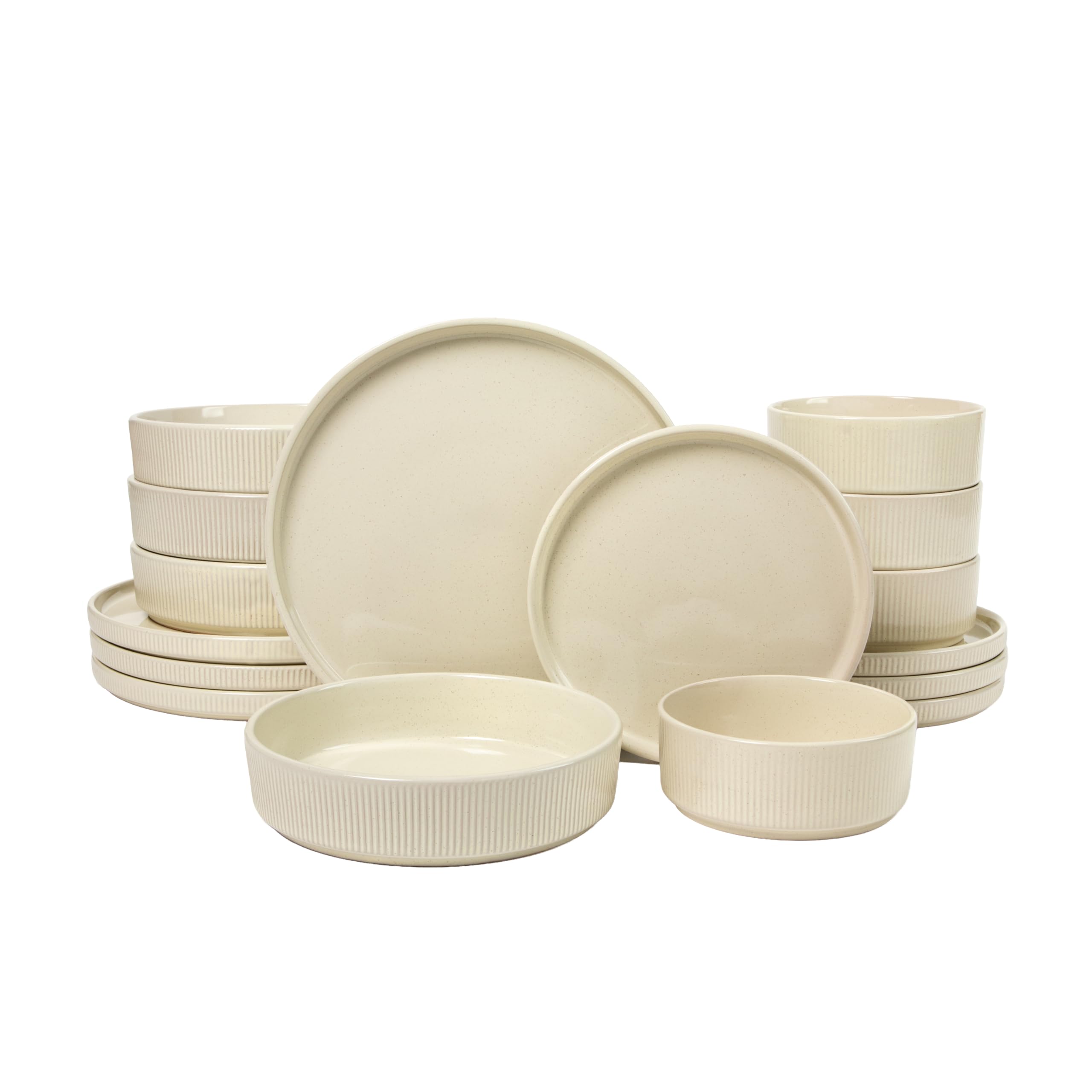 Plates and Bowls Set, 16 Piece Dinnerware for 4, Ivory White