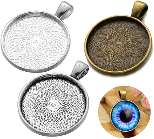 Miniatura 3 de AKOAK 24 bandejas colgantes redondas de plata antigua de 0.984 in1 pulgada de diámetro, en blanco, bisel de camafeo, ajustes de cabujón para foto