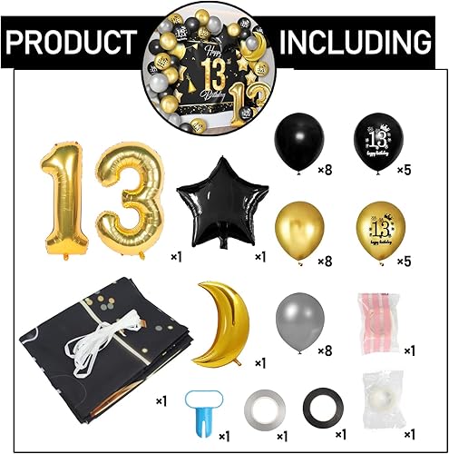 Miniatura 27 de Juego de globos dorados de feliz cumpleaños número 10 – Saludos a los 10 años de edad, guirnalda temática de fiesta con estrellas y luna, decoración