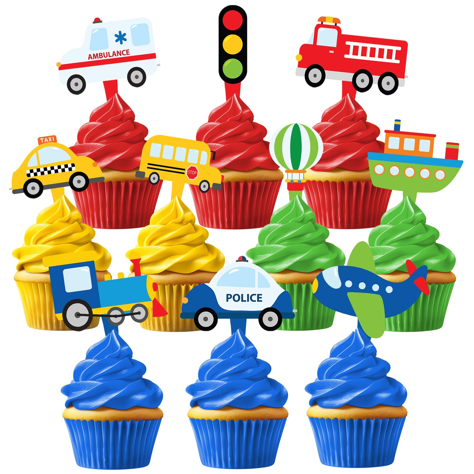 40 Pcs Transportation Cupcake Toppers - Perfect for Transportation-Themed Party Decorations and Cupcake Decor โ image 1