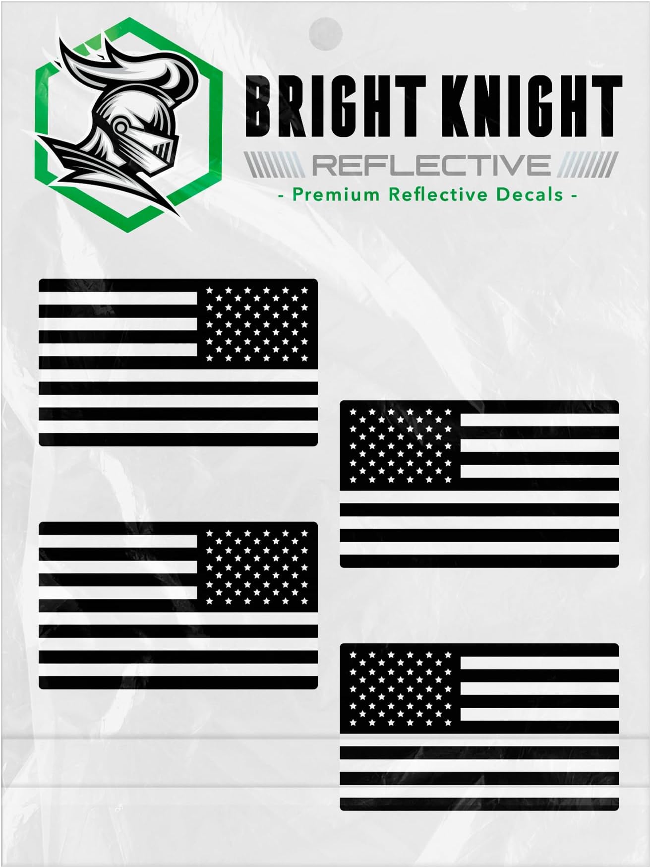 Bright Knight Decals Reflective American Flag Car Stickers, 2" x 1", 4pcs Black US American Flag Decals for Trucks, Vehicles, Motorcycles, Windows & Hard Hats - Patriotic USA Vinyl Bumper Stickers