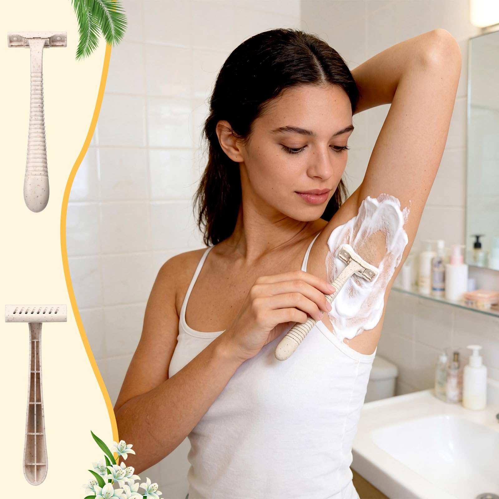 LemonRoad Individually Wrapped Biodegradable Disposable Razors, Wheat Straw Handle