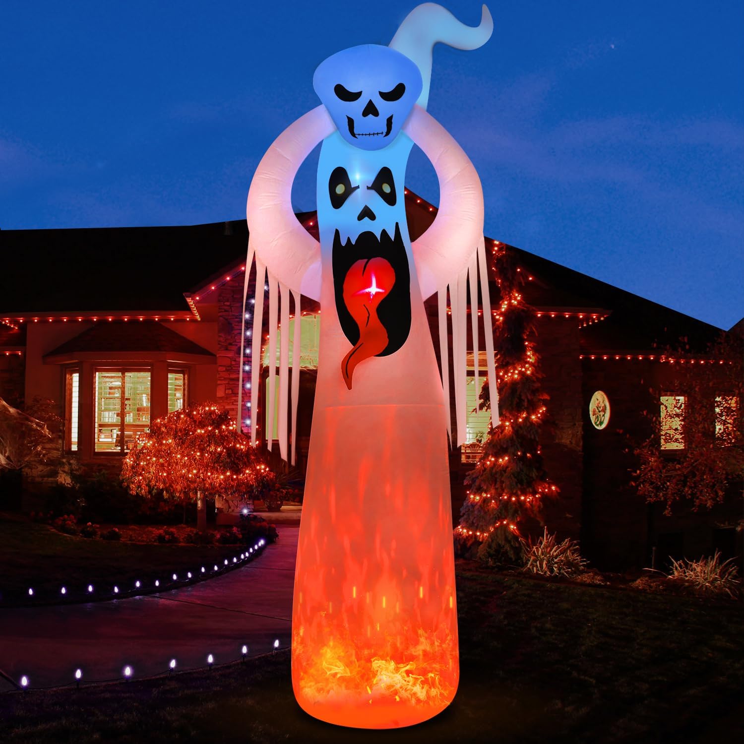 DomKom Halloween Inflatable Blow Up Decorations, 12FT Giant Terrible Spooky Ghost, Built-in LEDs for Holiday Party, Garden, Lawn, Yard, Patio Décor 12FT-Ghost