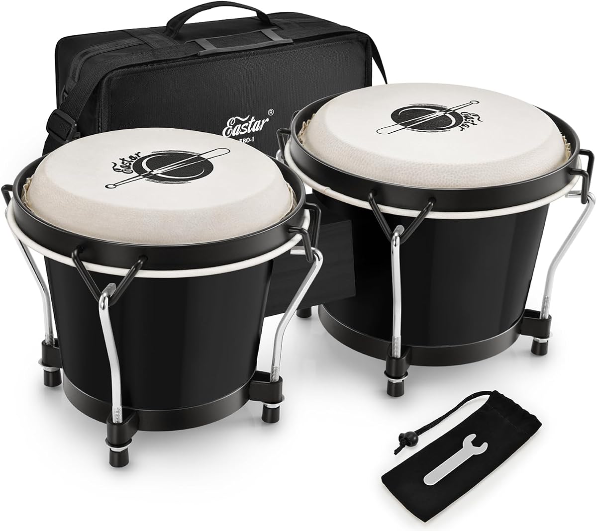 Eastar Bongo Drums Congas Drums de 6" y 7" para niños, adultos, principiantes, instrumento de percusión de madera profesional con bolsa y llave de afinación, negro