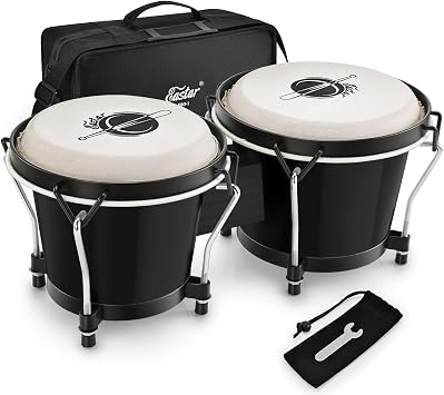 Eastar Bongo Drums 6 and 7 Congas Drums for Kids Adults Beginners Professional Wood Percussion Instrument with Bag and Tuning Wrench, Black