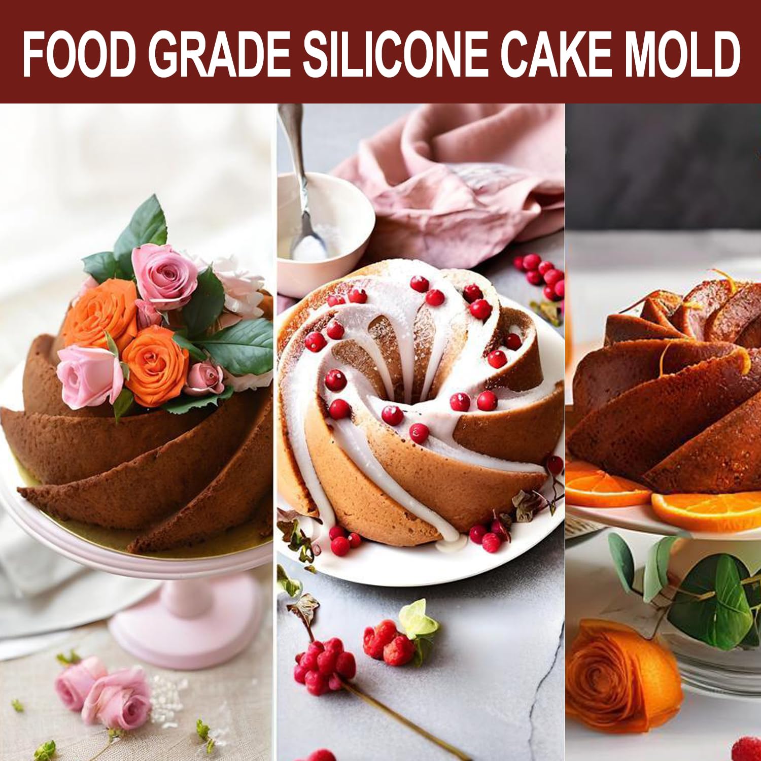 saphe Molde de silicona estriado para tartas, utensilios para hornear, antiadherente, redondo de 10 pulgadas para hacer pasteles, gelatina, gelatina, pan, brownie, molde de silicona para hornear