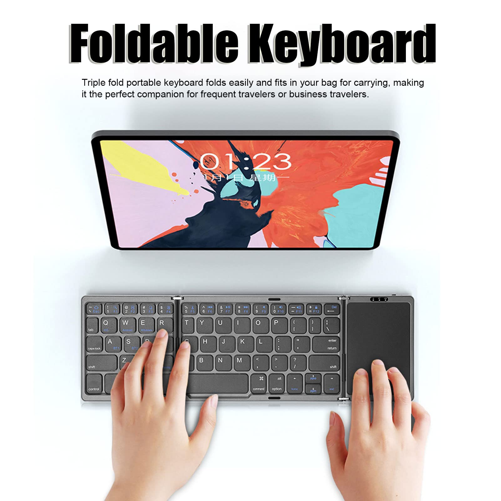 Składana Klawiatura Bluetooth Z Touchpadem, Przenośna Składana Bezprzewodowa Klawiatura Ultra, 64 Klawisze Ultra Cienka Kieszonkowa Składana Klawiatura do Tabletu I Laptopa Czarny