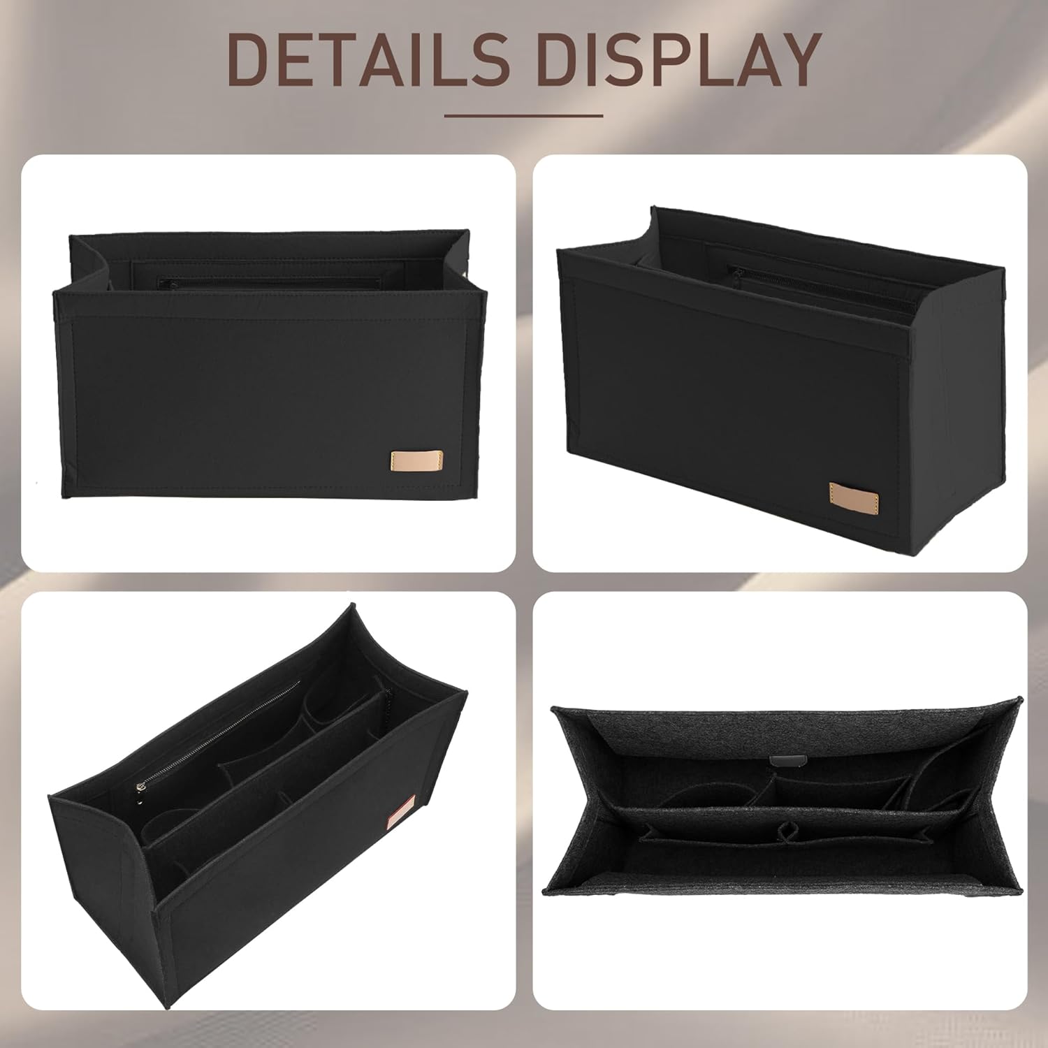 Purse Organizer Insert for Tote Bags, Doxo Premium Felt Insert Compatible with LV On The Go GM and Dior Book Tote Large, Multi-Compartment Bag Organizer with Detachable Dividers and YKK Zipper (Black)