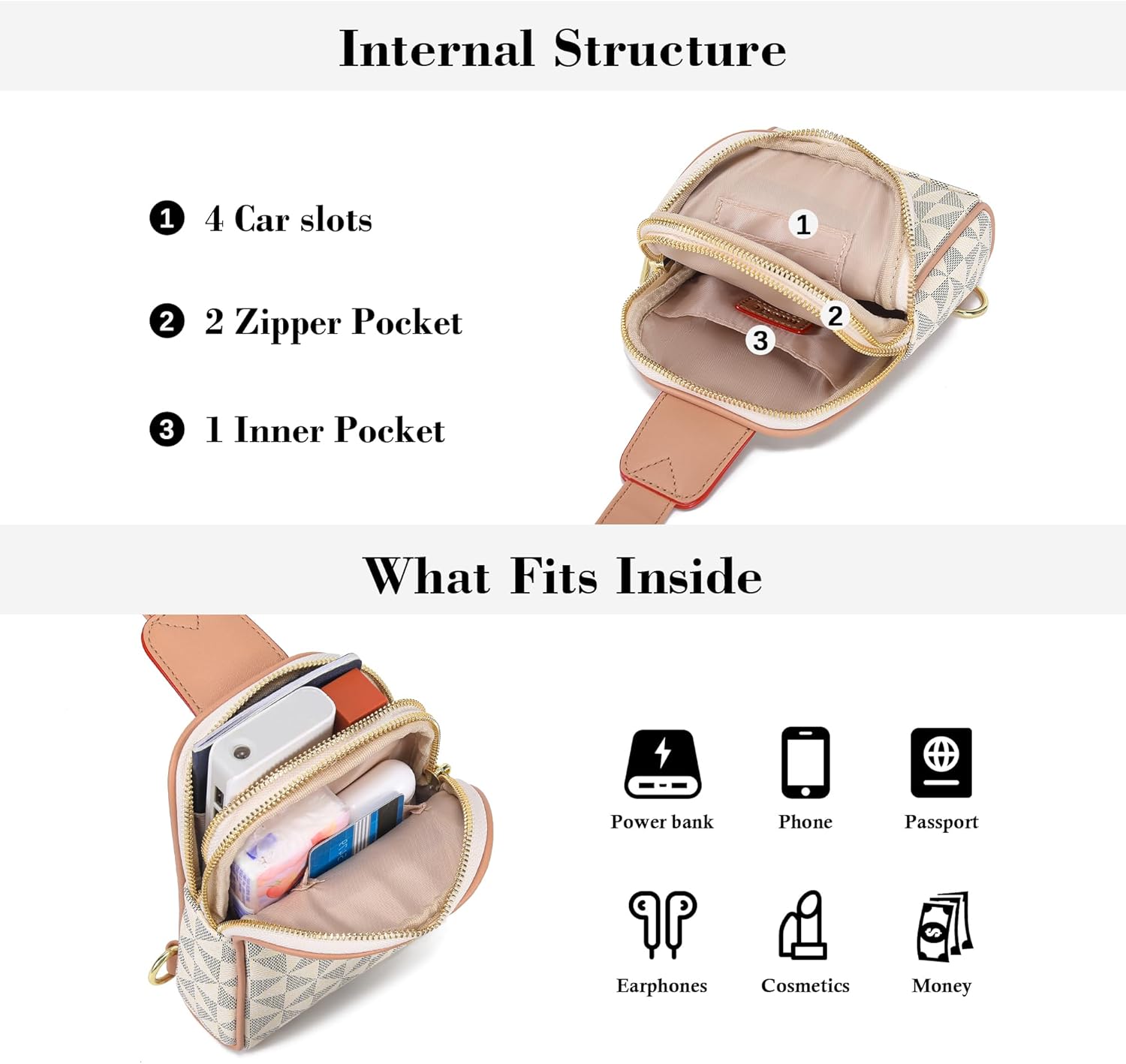 NEICOA Vegan Leather Crossbody Bags for Women Designer Sling Bag Checkered Cross Body Purse for Travel (White)