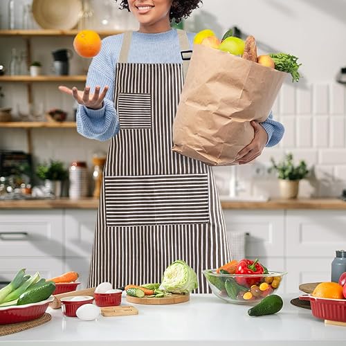 Miniatura 5 de Delantales para mujer con 3 bolsillos, 2 piezas, delantales de cocina ajustables, delantal de chef para mujeres, hombres, cocina, parrilla, hornear,