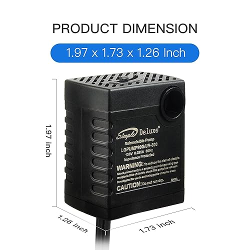 Miniatura 3 de Simple Deluxe Bomba de agua sumergible de 80 GPH de 3.6 W con cable de 6 pies y 2 boquillas roscadas para fuentes, estanques, acuarios e