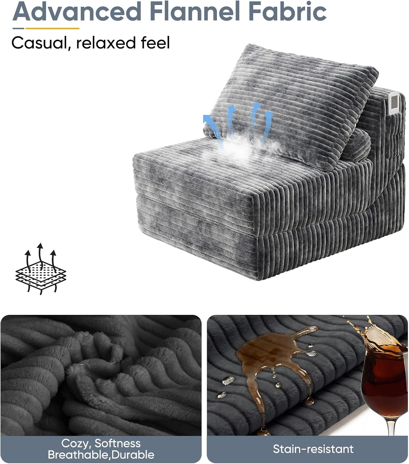 Folding Sofa Bed Versatile Boneless Chair Futon Couch Convertible Sleeper Chair Chaise Lounge Chair Indoor BeanBag Chair for Adult Kids, Oversized Comfy Floor Portable for Living Room Bedroom
