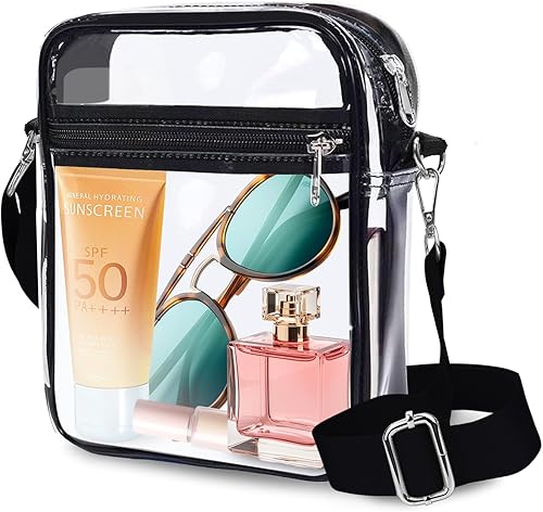 AURUZA Bolsa cruzada transparente, bolsa transparente para mujer con correa ajustable, bolso transparente aprobado para estadios para conciertos y