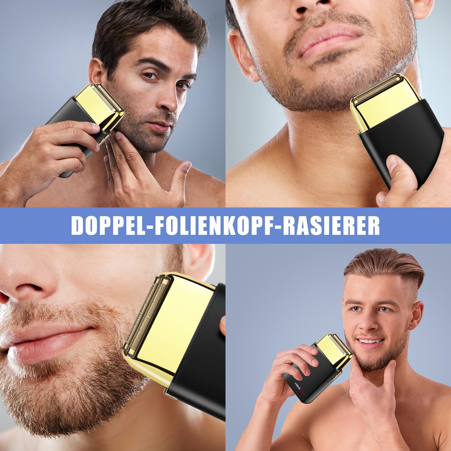HIENA PRO folienrasierer herren,rasierer elektrisch Zero Gap skin Kabelloser,wiederaufladbarer Reiserasierer,schwarzes Rasierset