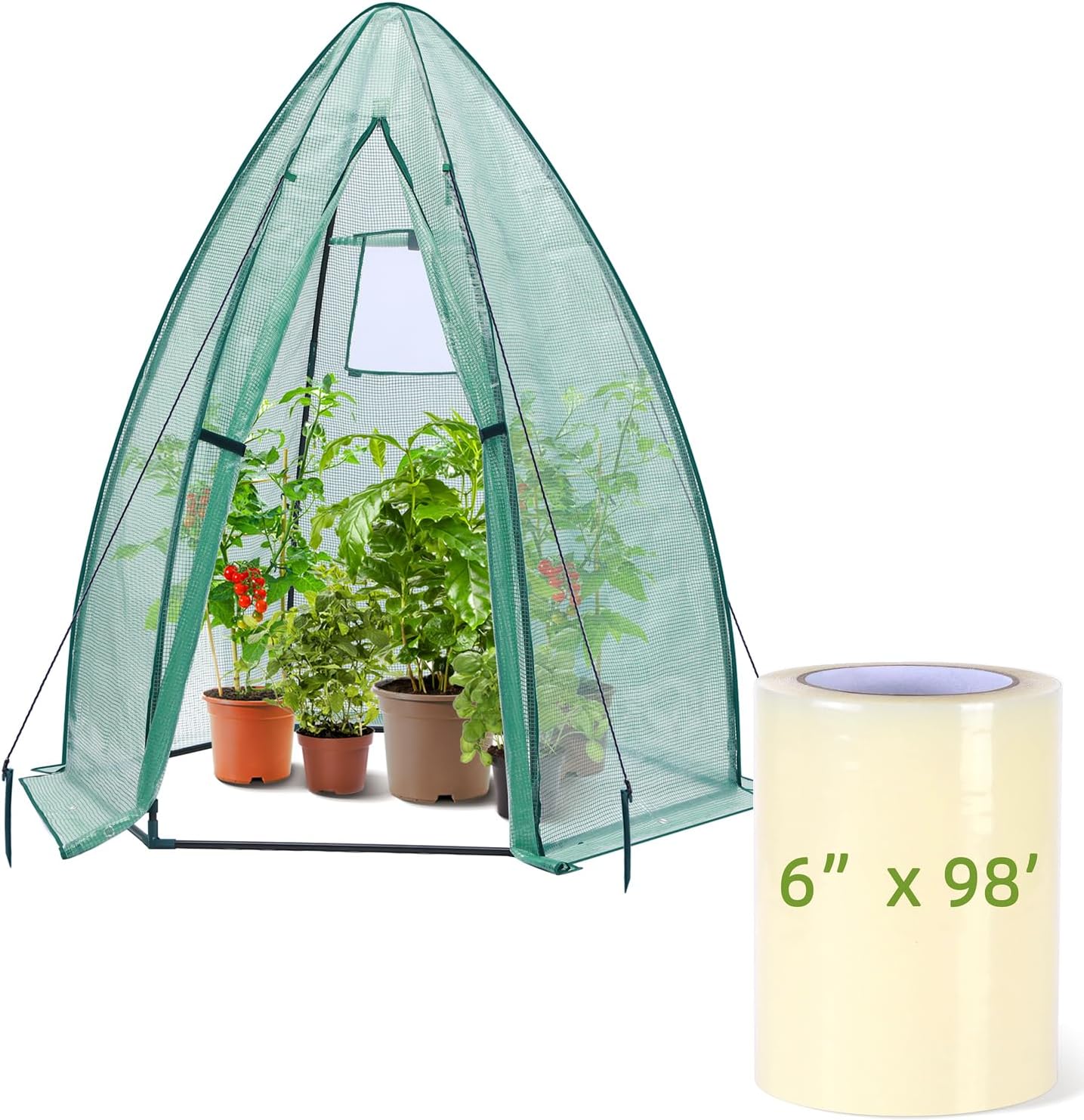 Ohuhu Portable Hexagonal Greenhouse with 6" x 98' Repair Tape, PE Plastic Walk in Green House with Reinforced Clear Plastic Film Tape