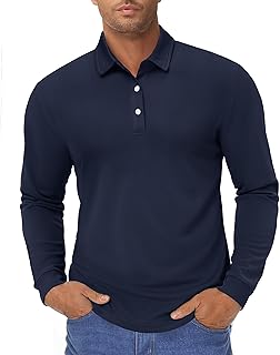 TACVASEN Men's Polo Shirts Long Sleeve Quick Dry Running Tops Golf T Shirts Breathable Work Shirts with 3 Boutons