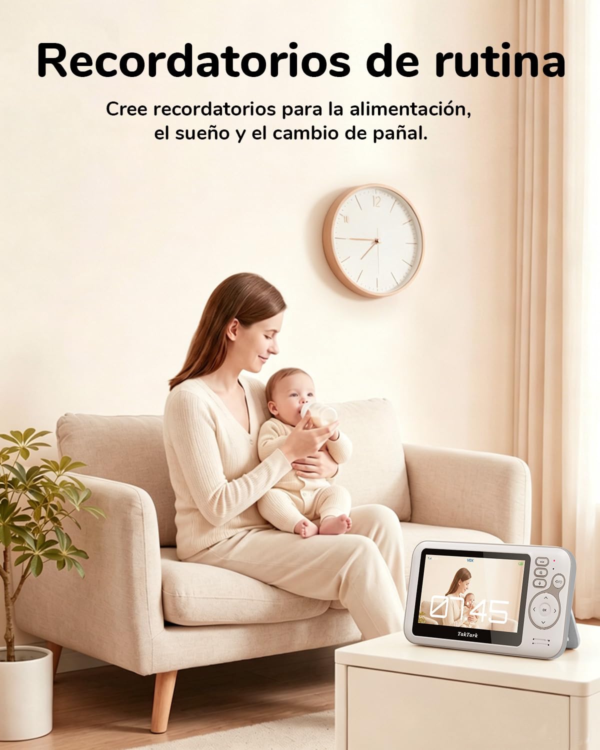 TakTark Camara Vigilancia Bebe, 4.3'' Vigilabebes Inalámbrico, Monitor con Visión Nocturna, VOX, Comunicación Bidireccional, Sensor de Temperatura, Sin Interferencias de Luz, Sólo Movimiento