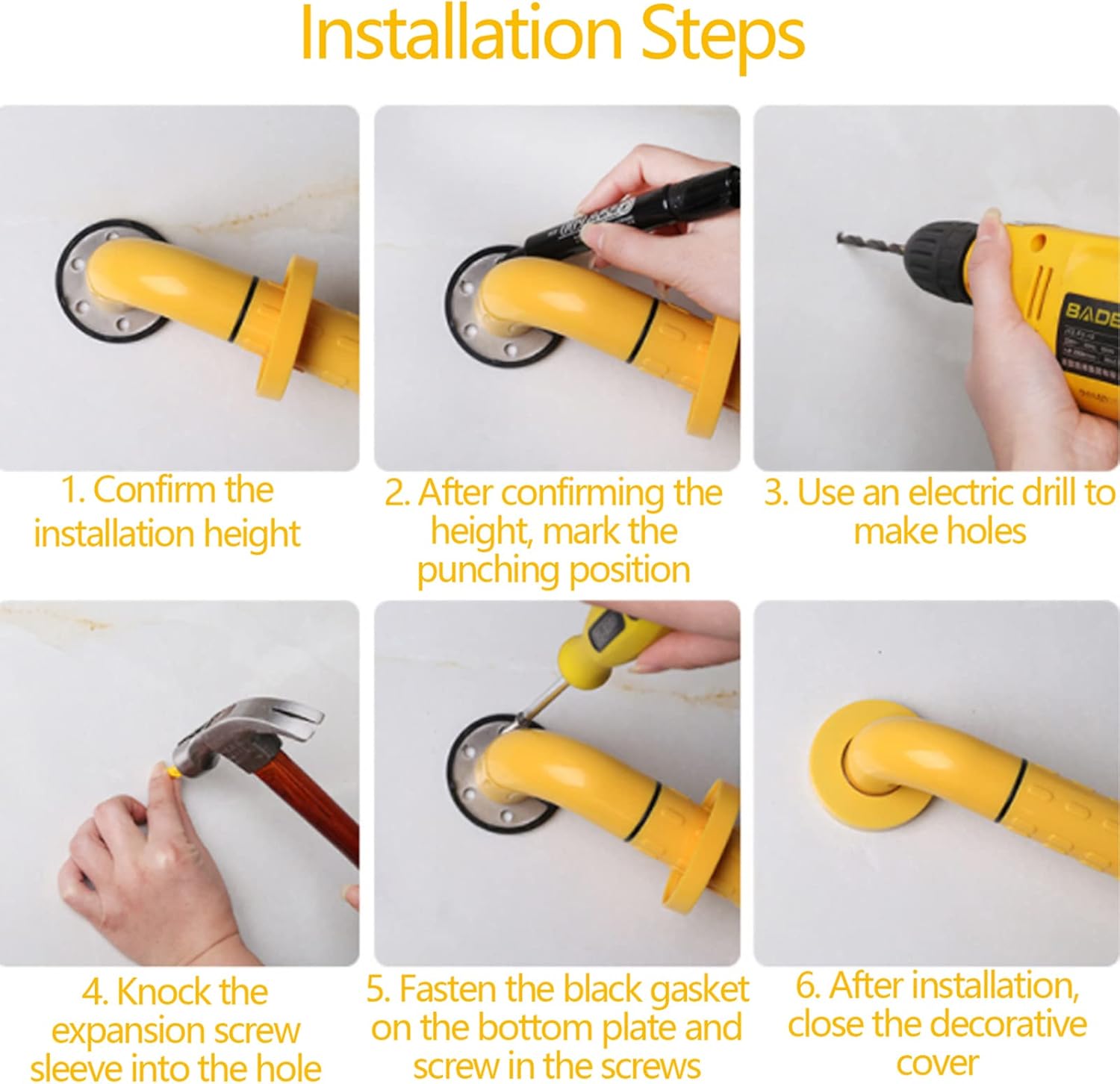 FYLZW Grab Rails,Anti Slip Bathroom Grab Bar, Safety Bathtub Grip Handle, Wall Mount Shower Balance Bar, Toilet Hand Rail for Elderly Seniors, Disabled/White/30Cm/12In : Health & Household