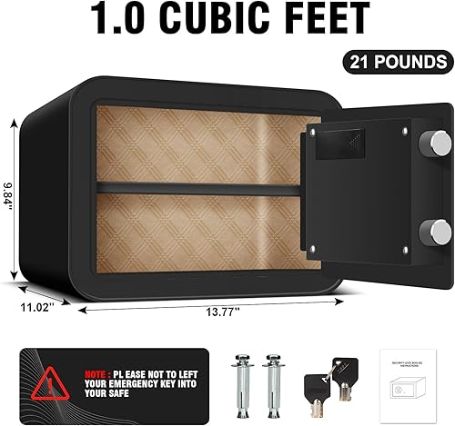 Miniatura 8 de Caja de seguridad ignífuga de 1.0 pies cúbicos con pantalla LCD, teclado digital electrónico, cerradura de llave oculta, caja de seguridad personal
