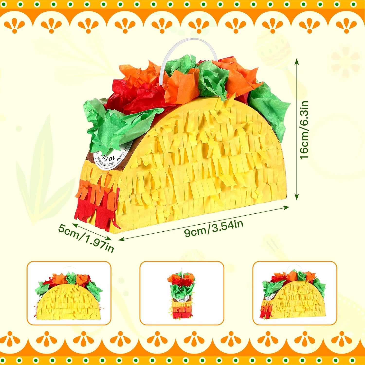 Junkin 10 Pcs Mini Mexico Taco Piñatas for Cinco de Mayo Party, Little Fiestas Piñata for Mexican Decorations Piñatas Celebrate Birthday Party Mexican Carnivals Taco Tuesday Event