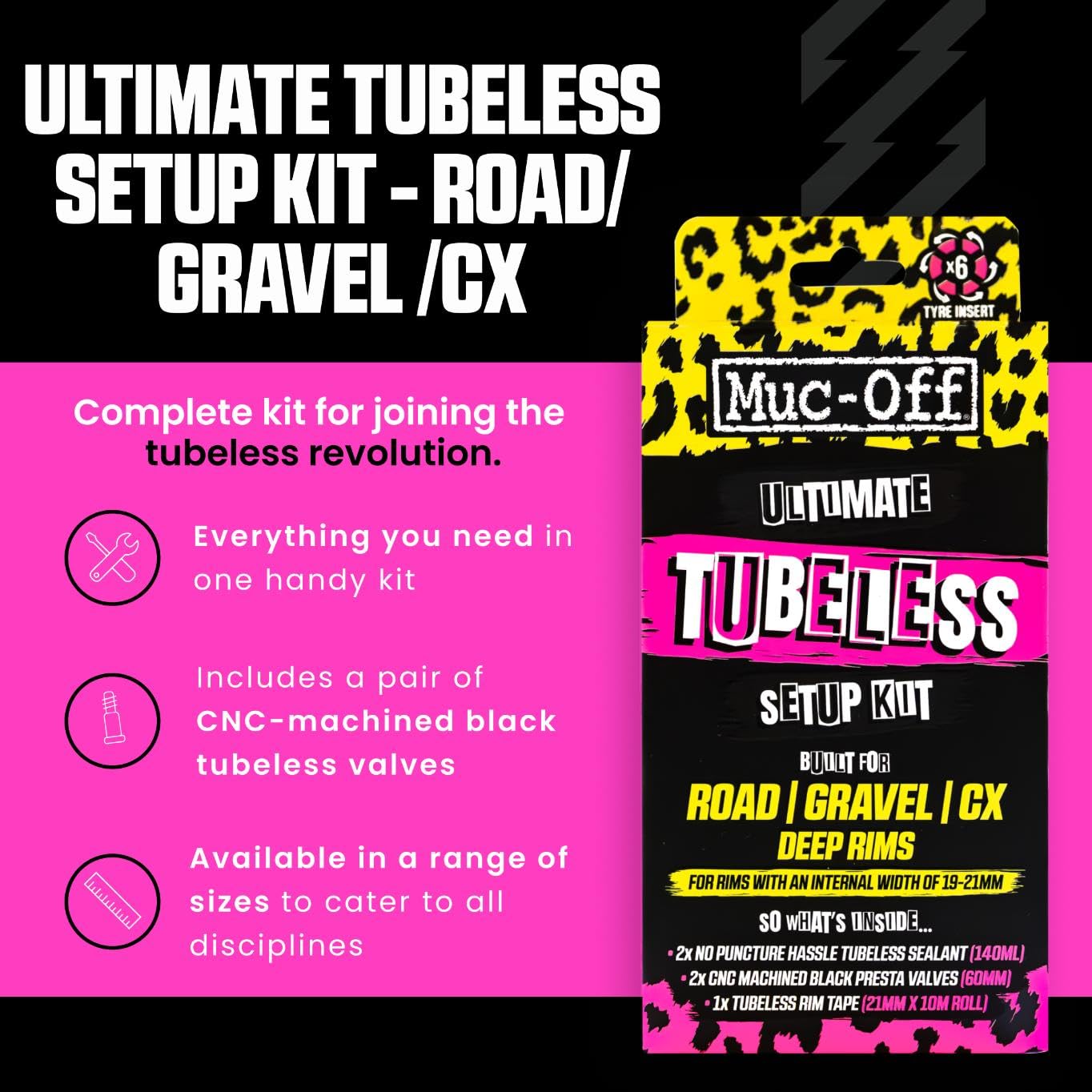 ENVIE DE PASSER VOS ROUES DE VELO VTT AU TUBELESS ? : Le kit pour conversion Tubeless de Muc-Off contient tout le nécessaire dont vous avez besoin pour convertir une paire de roues en Tubeless-Ready.