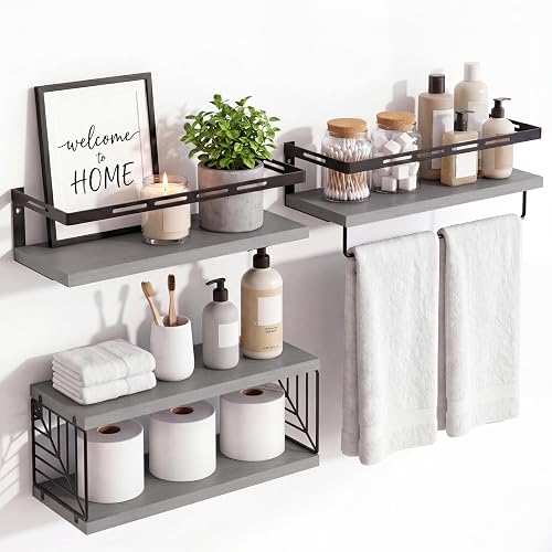 Fixwal Wall Mounted Bathroom Shelves Over Toilet (3+1 Gray)