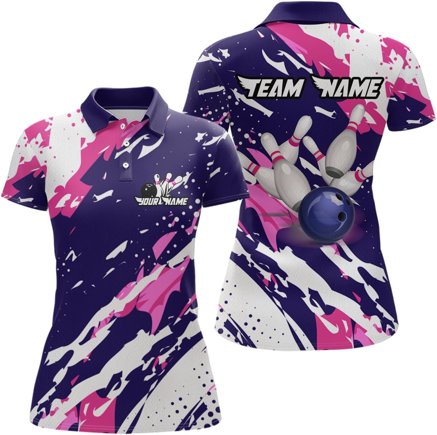 Purple&Pink Bowling Shirts for Women Men Custom Team Bowling Jerseys Personalized Bowling Polo & Quarter Zip Shirts