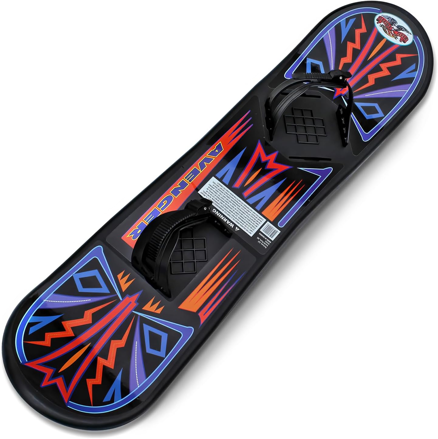Avenger Kids Beginner Snowboard Youth Plastic Snowboarding Toy Slider with Non-Slip Bindings, Adjustable Snow Board Sleds for Kids, Black Multi