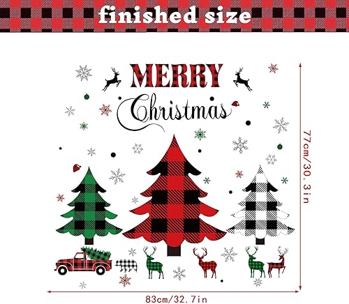 Miniatura 6 de Adhesivo de pared de Navidad, árboles de Navidad, calcomanías rústicas de búfalo a cuadros de árbol de Navidad, calcomanía de pared de árbol de