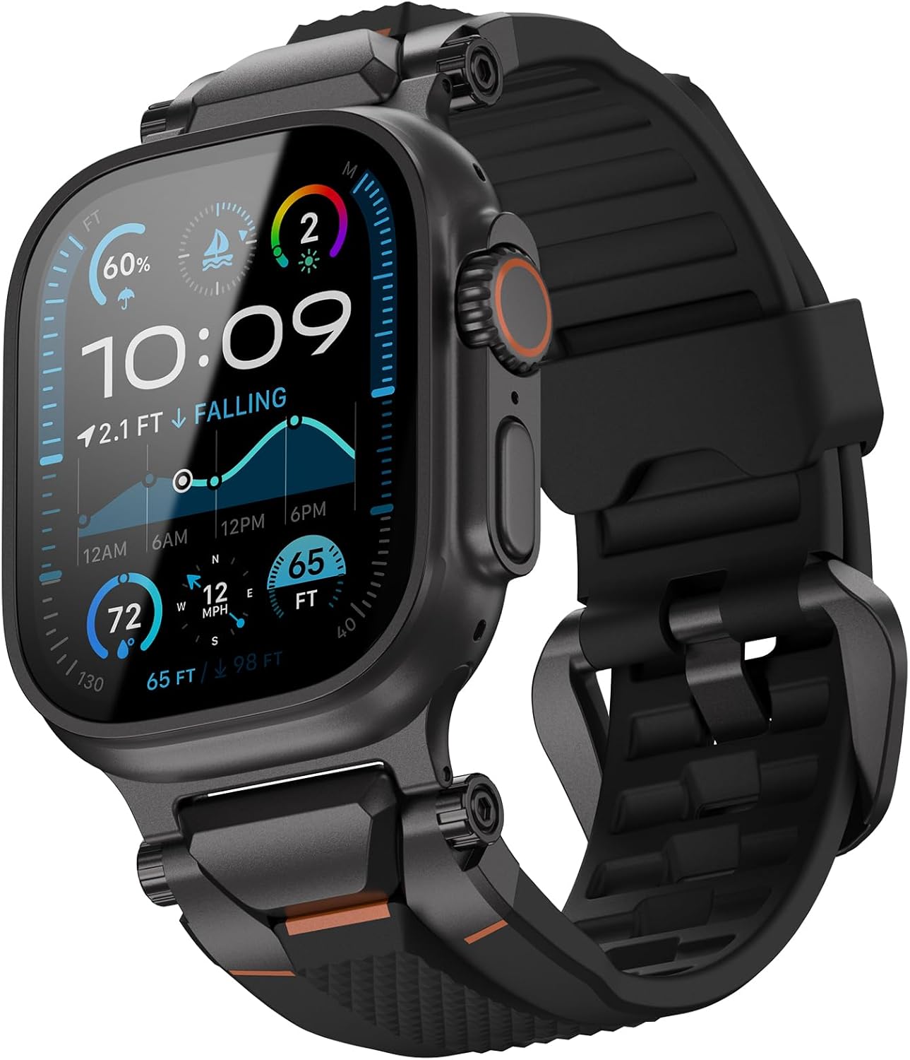 Product image of ULTIMAL Compatible with Apple Watch Ultra 3/2/1 band 49mm/46mm/45mm/44mm for Men, Silicone Strap with Durable Stainless Steel Buckle for Apple Watch Ultra 3/2/1 Series 11/10/9/8/7/6/5/4/3/SE3/SE2/SE (Black/Black)