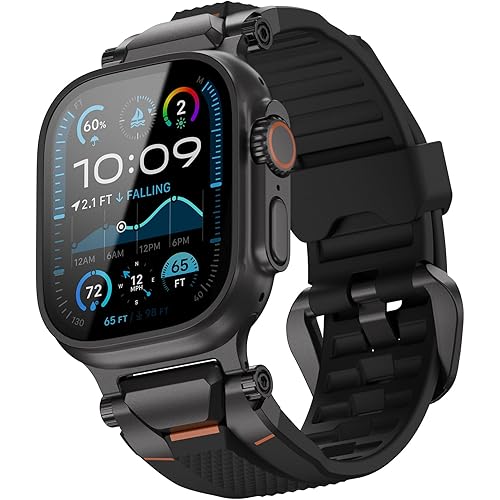 ULTIMAL Compatible with Apple Watch Ultra 2/1 band 49mm/46mm/45mm/44mm for Men, Silicone Sport Strap with Durable Stainless Steel Buckle for Apple Watch Ultra2/1 Series 10/9/8/7/6/5/4/3/SE (Black/Black)