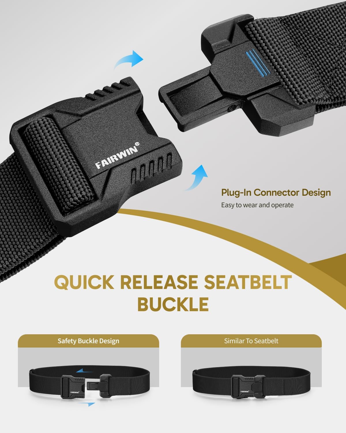 FAIRWIN Tactical Belt Men, 1.5" Stretch Nylon Web Military Hiking Rigger Work Belts with Quick-Release Seatbelt Buckle - Image 3