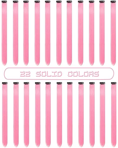 Miniatura 9 de 22 extensiones de cabello rosa con clip, extensiones sintéticas de neón de colores para fiestas, accesorios de cabello arcoíris para niñas, mujeres