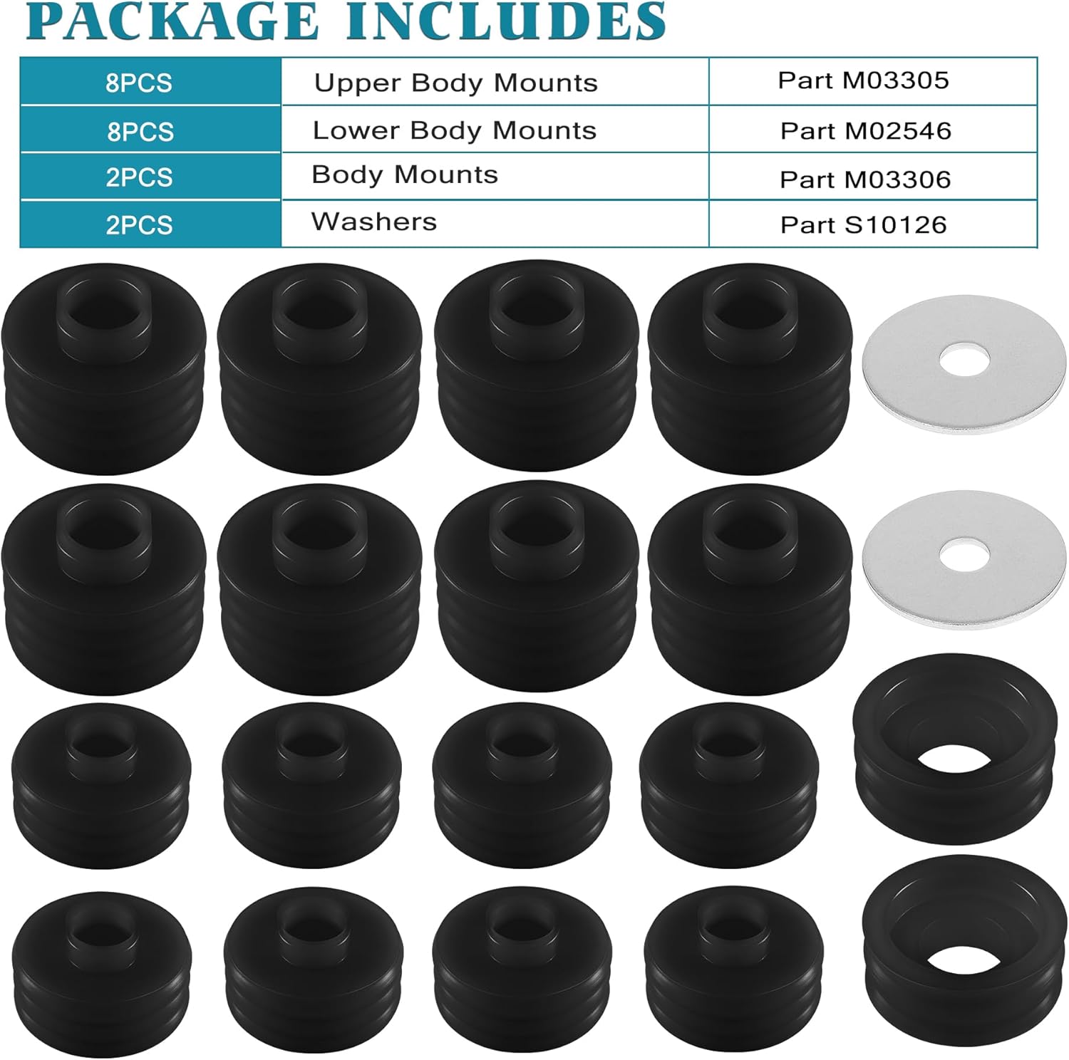 KF04050BK Body Cab Mount Bushing Kit Compatible with Ford F250 F350 Super Duty 2WD 4WD 1999-2017 Body Cab Mounts & Washers Polyurethane Black 20PCS