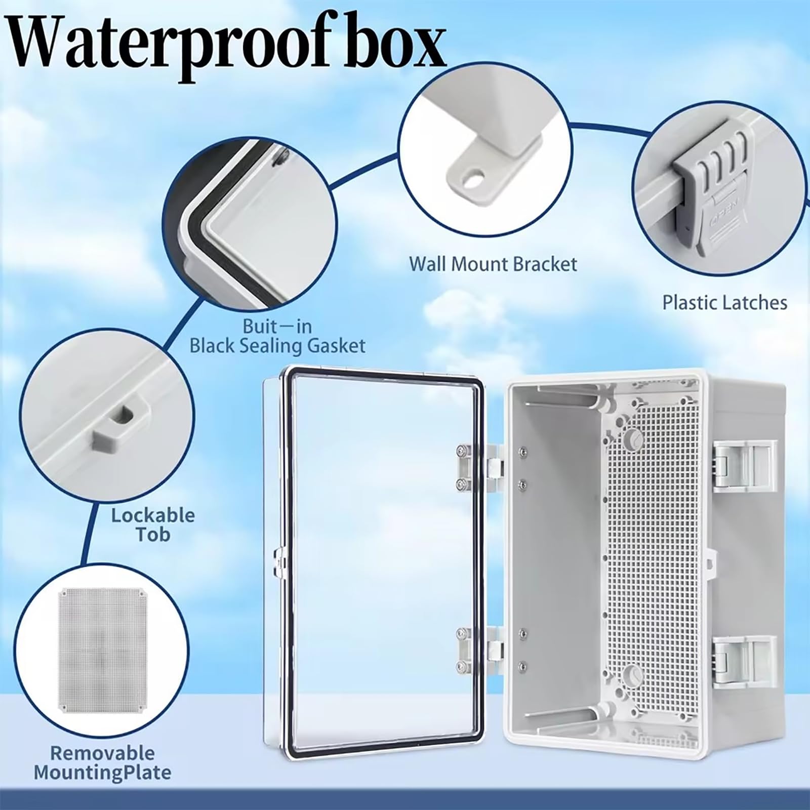 NEWFUN Verteilerkasten Aufputz IP67, 30x20x17cm mit Montagezubehör | Verteilerkasten Außen Wasserdicht, Wasserdicht • ABS Kunststoff Gehäuse • Für Innen & Außen, Garage, Keller, Sichtbar
