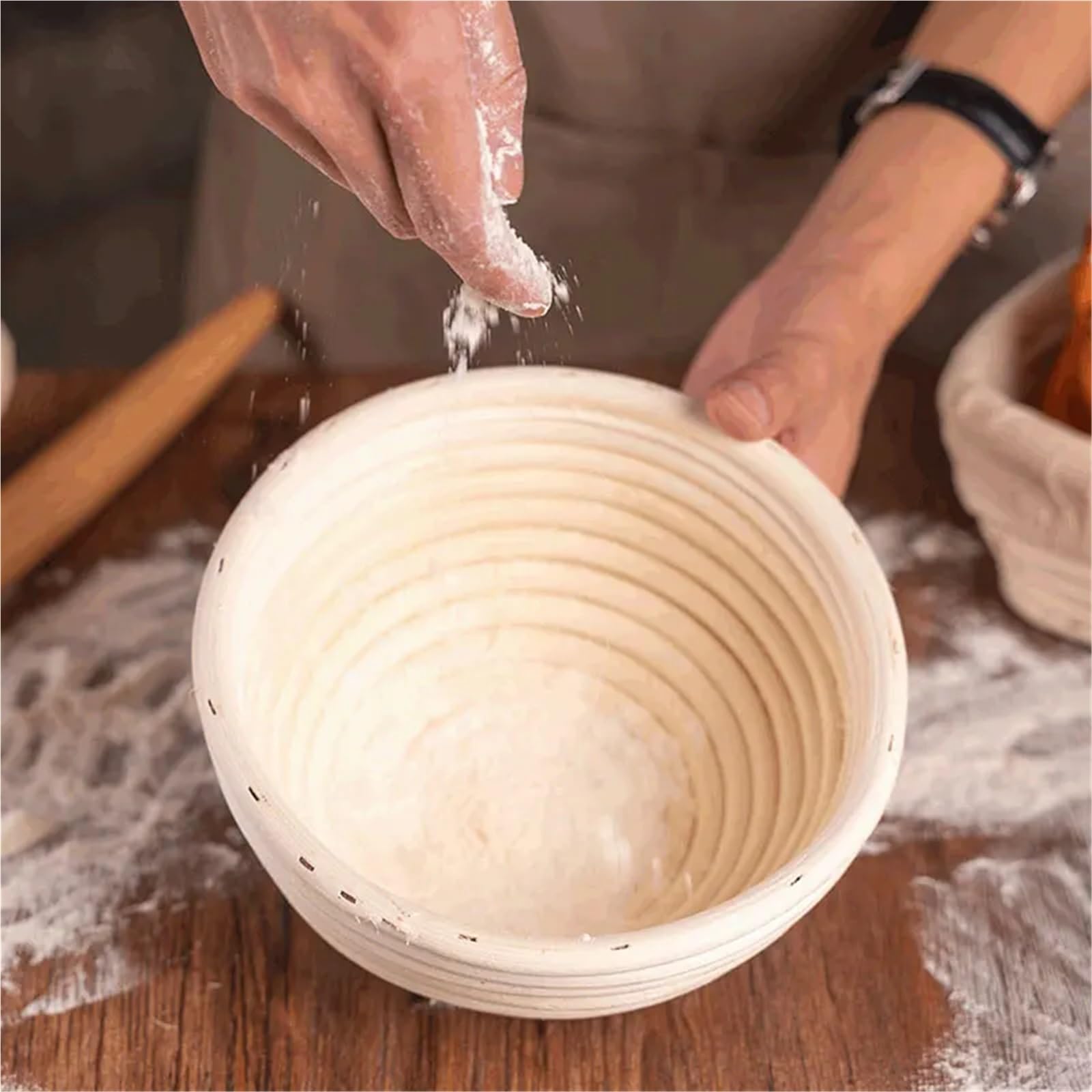 Cestas Fermentación Cesta de fermentación redonda/ovalada, cesta de almacenamiento de pan for hornear pan, cuenco de mimbre tejido hecho a mano, forro de tela, utensilios de cocina for hornear(Oval35x
