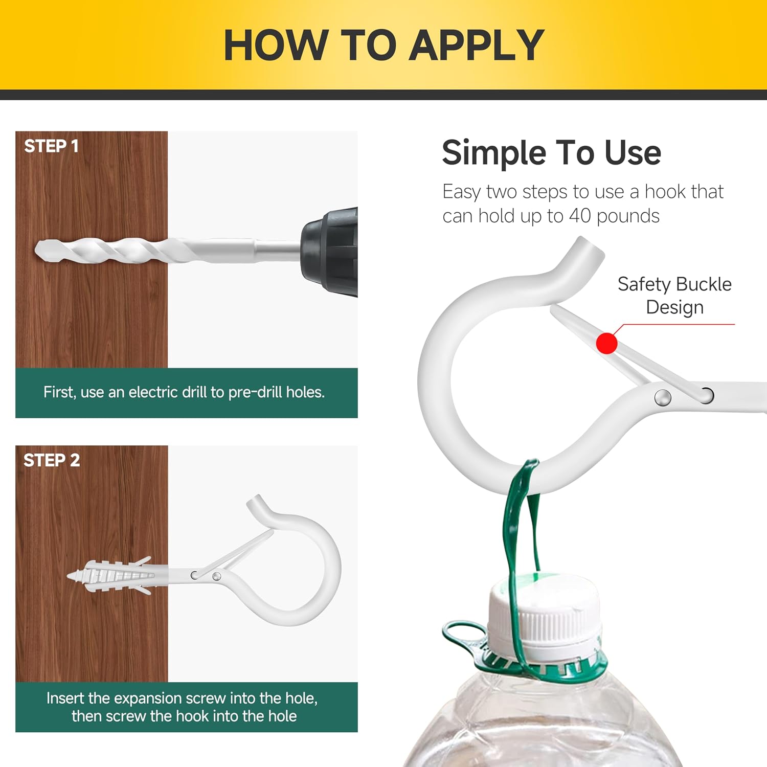 MYWISH 50-Pack Q Hanger Hooks with Safety Buckle, 2.2 Inches Windproof Q-Hanger Screw Hooks for Hanging String Lights, White Outdoor Wall Wood Ceiling Deck Mount, with 1 Wing Nut Driver