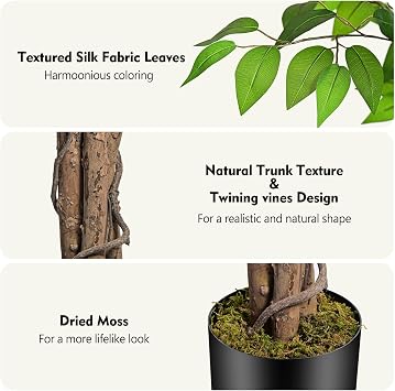 4ft Ficus Artificial Trees with Natural Curved Trunks, 120cm Tall Artificial Plants Tree for Indoor, Fake Ficus Tree Green Lifelike Home Decor