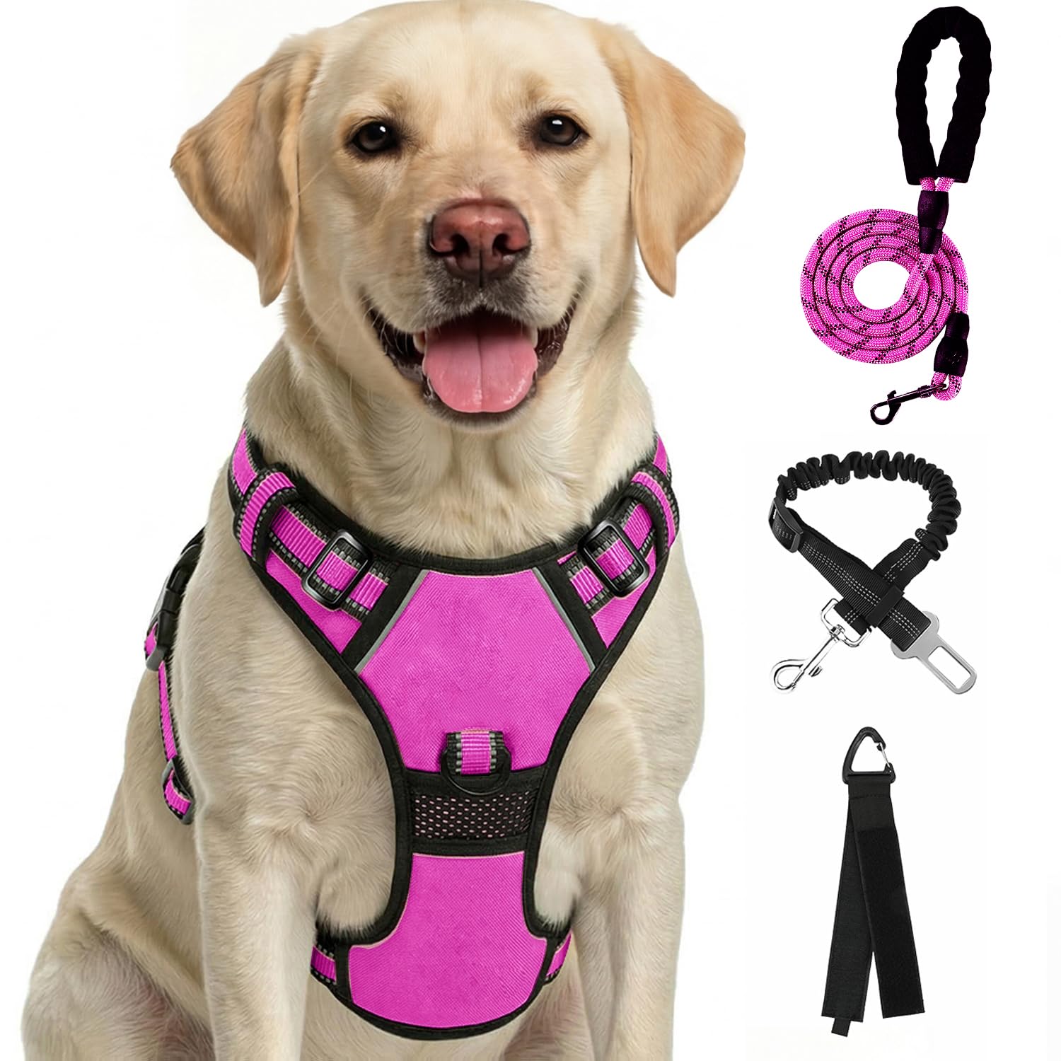 FURRYFECTION Plaid Dog Harness with Leash and Seat Belt Set, Rose, L — image 1