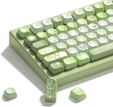 Womier Cute Bunny PBT Keycaps, MOA Profile Round Keyboard Keycaps, Green | 132 Keys Keycaps 60 65 75 98 100 Percent, Green Natural Custom Keycap Set for 61/64/68/84/87/100/104/108 Mechanical Keyboards