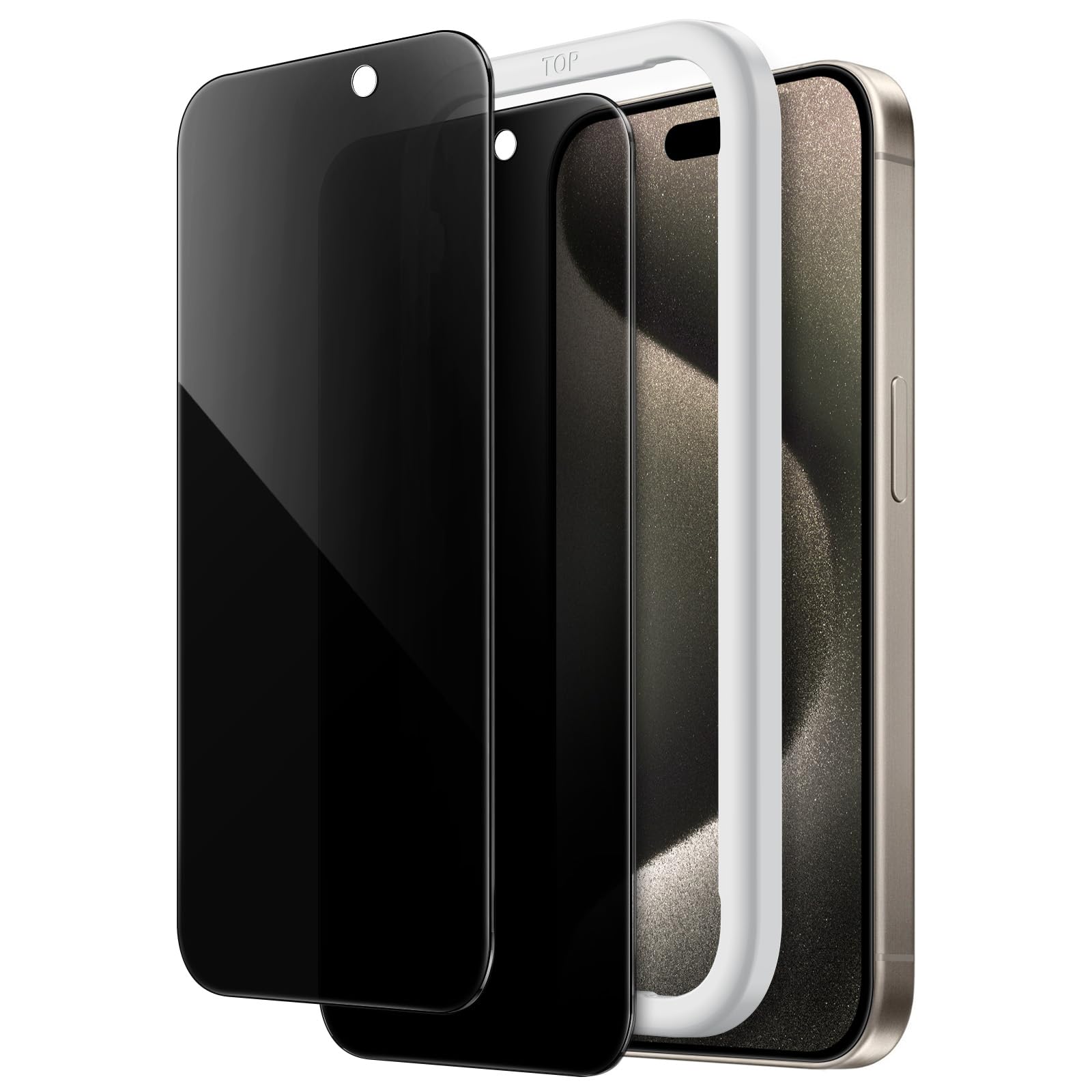 JEDirect iPhone 15 ProMax 6.7 inch (15 Pro Max) Privacy Screen Protector Film Anti-Peeping Tempered Glass Film with Guide Frame (Set of 2)