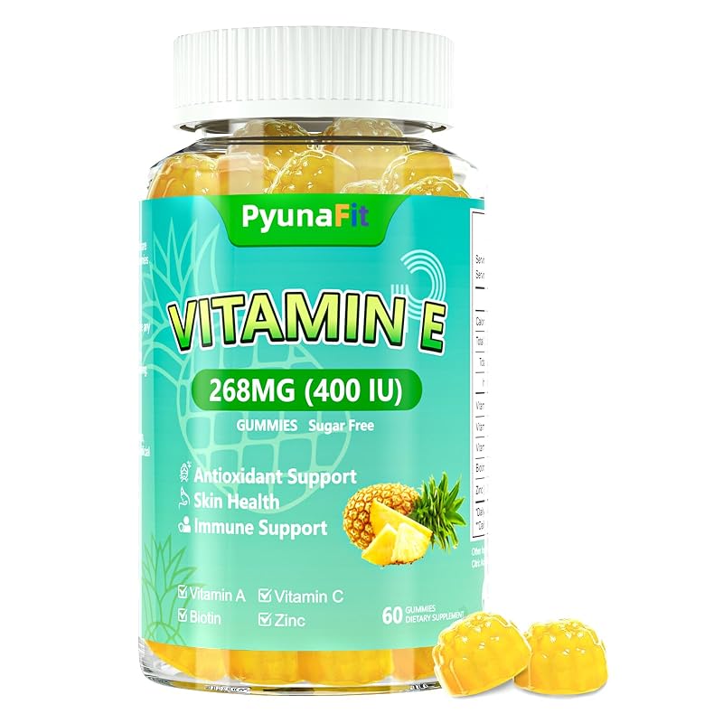 PYUNAFIT — Gomas de vitamina E para mulheres com biotina e zinco, 400 UI, 60 gomas