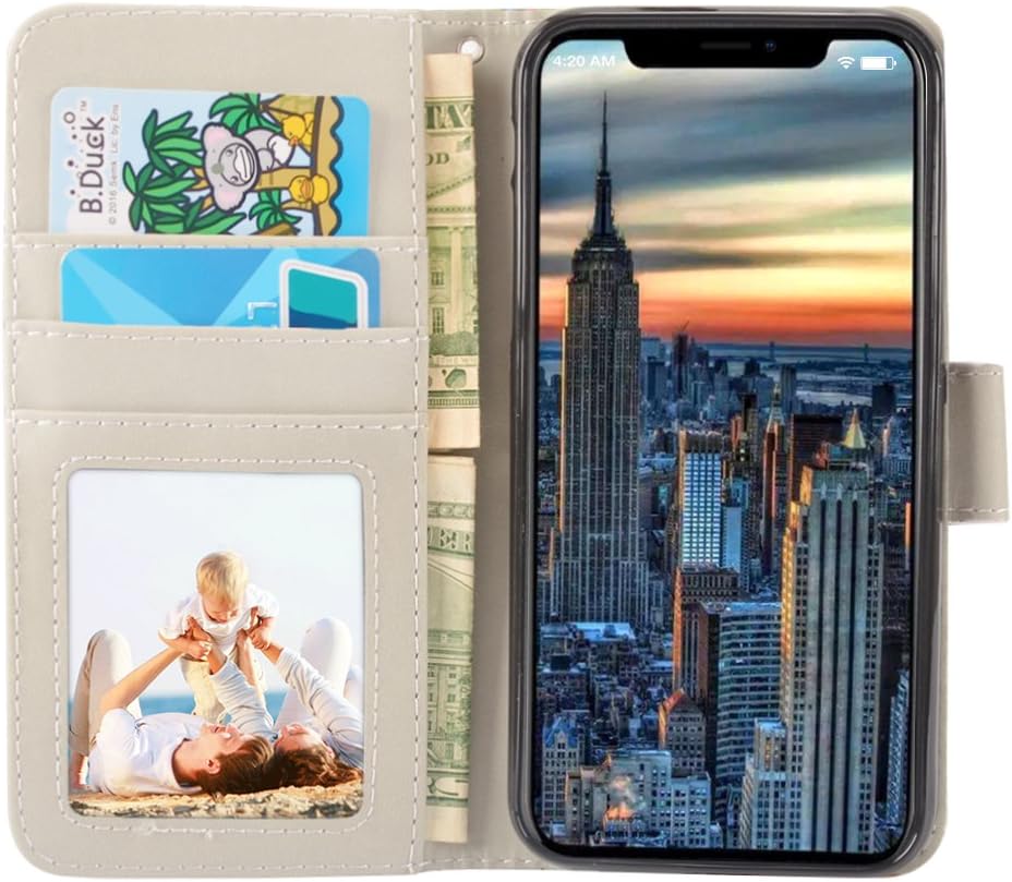 iPhone X Case, UrSpeedtekLive iPhone X Wallet Case, Premium PU Leather Wristlet Flip Case Cover with Card Slots & Stand for Apple iPhone X, Love Tree