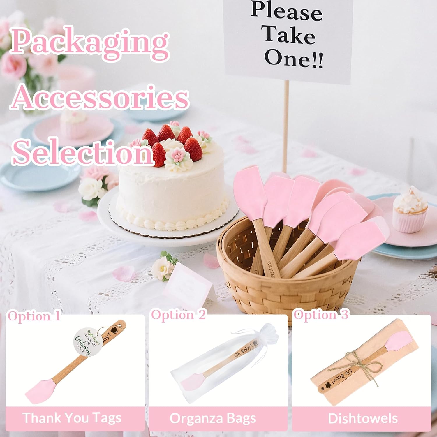 HJX 48Pcs Personalized Mini Silicone Spatula Favors, Custom Engraved Spatula with Organza Bags for Baby Shower Wedding, Personalized Bulk Silicone Spatulas for Cooking Class