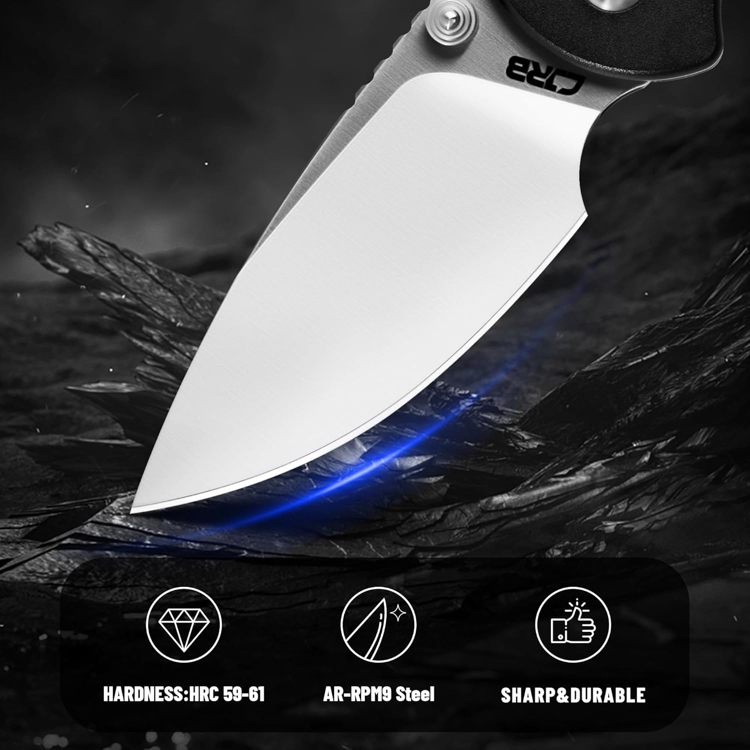 CJRB CUTLERY Pocket Knife for EDC Mica (J1934) Thumb Studs Folding Knife with 2.36" AR-RPM9 Steel Blade and Black Aluminum Handle,Ideal for Outdoor Hunting Camping